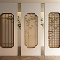 Chinese Style Wooden Room Dividers with Intricate Carved Patterns and Plants