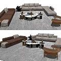 Modern Sofa and Coffee Table Set Featuring Brown White Sofas Side Tables and Area Rug 3d model