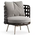 Modern Single Seater Sofa with Black Perforated Armrests Gray Cushion Backrest and Metal Legs