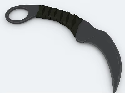 Tactical Curved Knife With Black Blade Woven Handle And Circular Ring Design 3d model