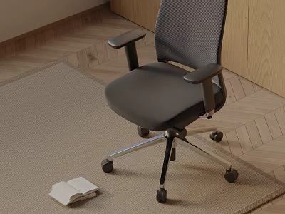 Modern Gray Massage Chair With Comfortable Seat Armrests Wheels On Carpet And Wooden Floor 3d model