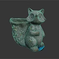 Raccoon Shaped Ceramic Flower Pot With Decorative Ornaments And Blue Base Design