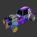 Vibrant Custom Car With Colorful Paint Job Large Engine And Cartoon Character