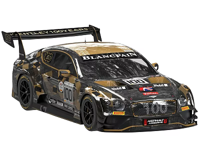 Blancpain 106 Black Gold Racing Car with Rear Wing and Aerodynamic Body Design 3d model