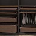 Dark Colored Storage Cabinet Rack with Multiple Drawers Hooks and White Towels 3d model