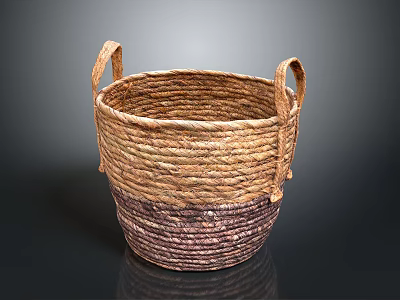 Two Tone Woven Household Storage Basket With Sturdy Handles And Natural Design 3d model