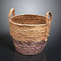 Two Tone Woven Household Storage Basket With Sturdy Handles And Natural Design