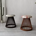 Modern Wooden Stools With Patterned Seats And Radial Legs For Indoor Decor