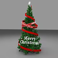 Floral Christmas Tree Decoration With Red Ribbons Star On Top And Merry Christmas Text