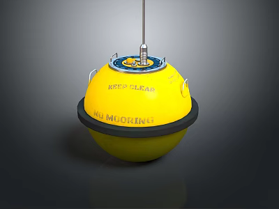 Yellow Ocean Monitoring Buoy With Safe Ocean Text And Extended Metal Rod 3d model