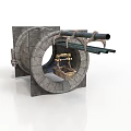 Medieval Weapon Model Featuring Circular Stone Structure And Mechanical Cannon Barrels 3d model