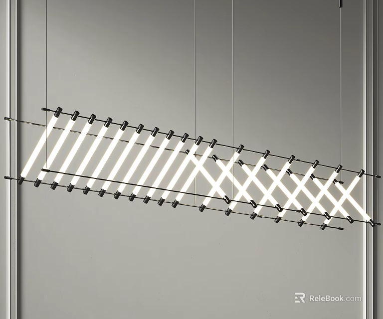Modern Linear Geometric Chandelier With White Stripes And Black Hanging Design For Interior Space 3d model 