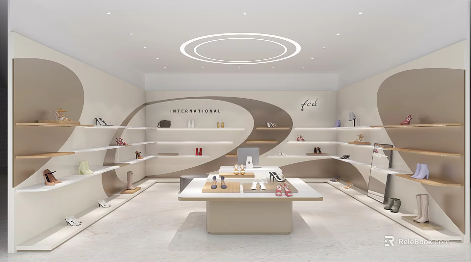 International Fashion Accessories Boutique With Modern Shelves Display Counter Shoes And Bags 3d model 