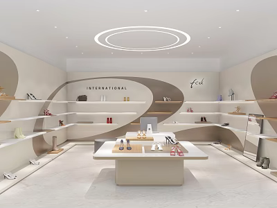International Fashion Accessories Boutique With Modern Shelves Display Counter Shoes And Bags 3d model