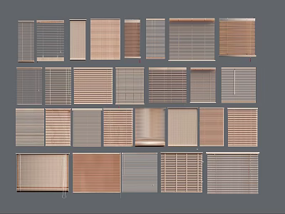 Assorted Window Blinds Featuring Different Designs And Color Options For Home 3d model
