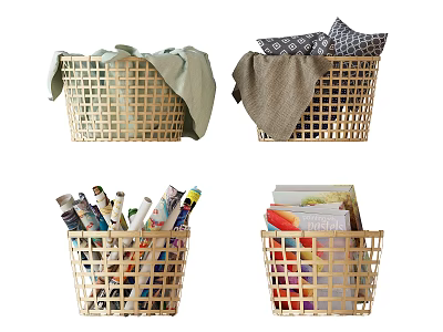 Woven Storage Baskets for Organizing Towels Pillows Magazines and Stationery at Home 3d model