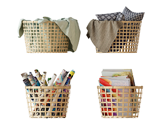 Modern Storage Basket Woven Storage Basket Pillow Combination 3d model