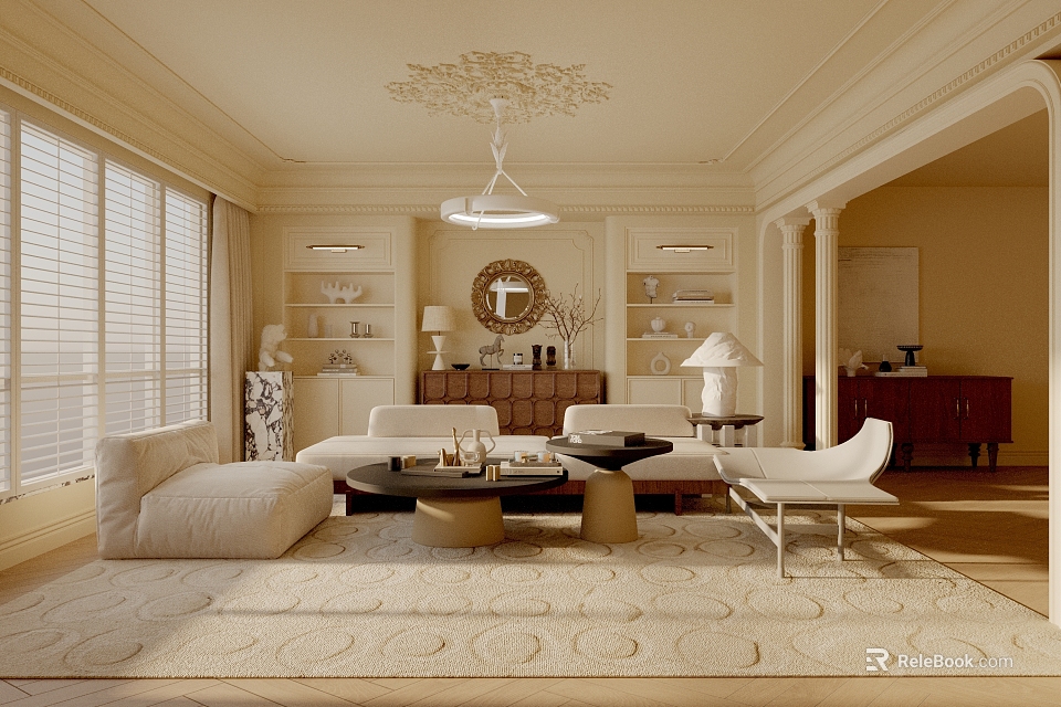 Elegant Luxurious Living Room Interior With Sofa Coffee Table And Chandelier 3d model 