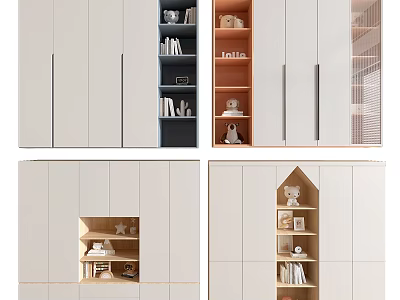 Modern Minimalist Wardrobe Interior With Open Wooden Shelves And Decorative Storage Compartments 3d model