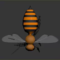 3D Bee Model Featuring Yellow Black Stripes White Wings Legs On Dark Background With Reflection 3d model