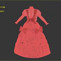 Elegant Dress With Red Vest White Sleeves Blue Layered Skirt And Red Bows