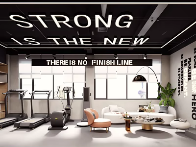 Modern Fitness Gym Interior With Treadmills Exercise Equipment And Motivational Quotes 3d model