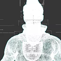 Man With Tall Spiky Hair Glasses Green Turtleneck And Chest Device