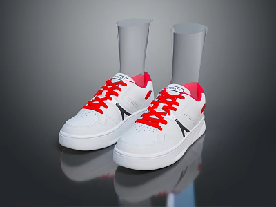 White Stylish Sneakers With Red Laces Red Accents And Black Logo Design 3d model