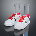 White Stylish Sneakers With Red Laces Red Accents And Black Logo Design