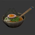 Delicious Ramen Bowl With Soft Boiled Egg Green Onions Mushrooms And Chopsticks