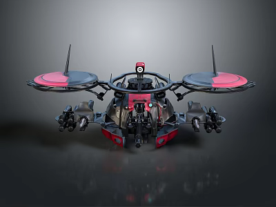 Futuristic Space Drone With Red And Black Solar Panels Mechanical Arms And Central Cockpit 3d model