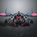 Futuristic Space Drone With Red And Black Solar Panels Mechanical Arms And Central Cockpit