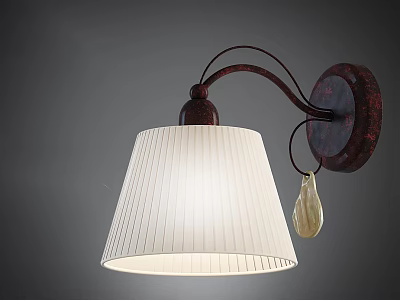 Vintage Style Wall Lamp With White Pleated Lampshade Brown Arm And Decorative Pendant 3d model