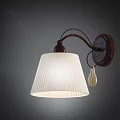 Vintage Style Wall Lamp With White Pleated Lampshade Brown Arm And Decorative Pendant