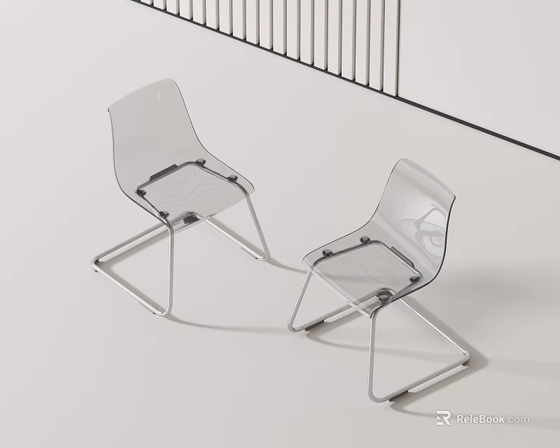 Transparent Single Chair with Metal Frame Two Placed Side by Side on White Background 3d model 