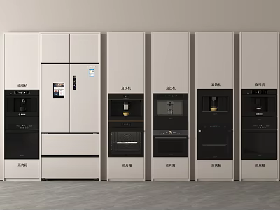 Modern Built in Kitchen Appliances With Refrigerator Steam Oven And Multiple Arranged Side by Side 3d model
