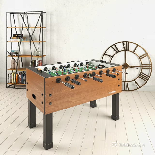 Wooden Foosball Table With Black Legs Multiple Rods And Indoor Play Equipment 3d model 