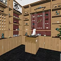 Elegant Chinese Tea Store Interior With Wooden Shelves Warm Lighting And Tea Sets