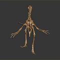 Golden Dinosaur Skeleton With Detailed Anatomical Structure Standing On Dark Background