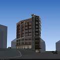 Multi Story Commercial Complex Featuring Red Beige Facade Glass Windows And Classical Columns 3d model