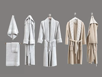 Luxury Soft Bathrobes And Matching Towels In Neutral Tones For Home Use 3d model