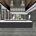 Modern Sales Office Interior Featuring Glass Roof Wooden Screens And Stone Flooring With Seating