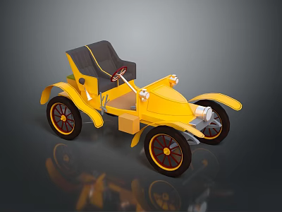 Vintage Yellow Open Top Roadster With Black Seat Steering Wheel And Wheels 3d model