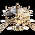 Steampunk Style Wooden Model Ship With Two Chimneys Intricate Mechanical Structures And Spiked Bow