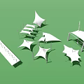 Tensile Membrane Structures With White And Green Canopies And Tent Like Designs