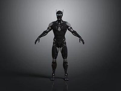 Black Armored Humanoid Character 3D Render With Horned Head And Mechanical Armor 3d model