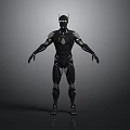 Black Armored Humanoid Character 3D Render With Horned Head And Mechanical Armor