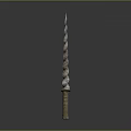 Spiral Bladed Sword With Golden Hilt On Gray Background And Reflection