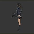 Sci Fi Female Character With Black Coat Short Skirt Boots And Blue Accents Gear