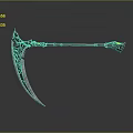 Fantasy Scythe Weapon With Long Handle Black Body Glowing Green Accents And Sharp Blade